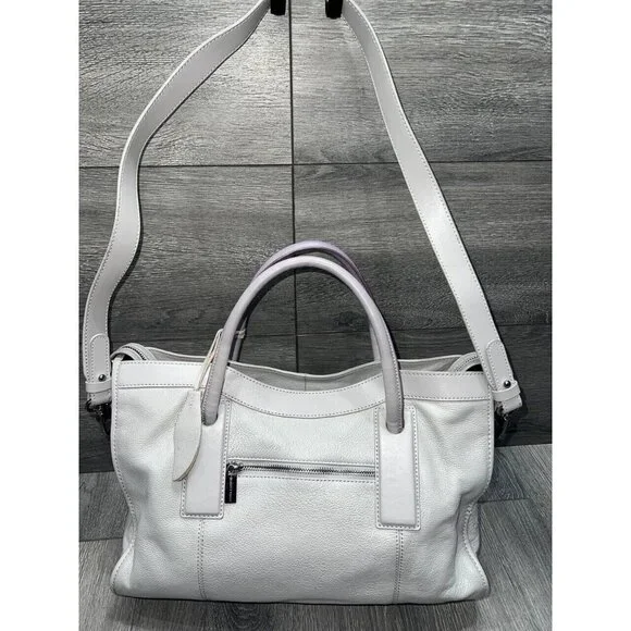 CHARLES JOURDAN Gray Pebble Leather Shoulder Bag Gray Handbag Double Handle Zip